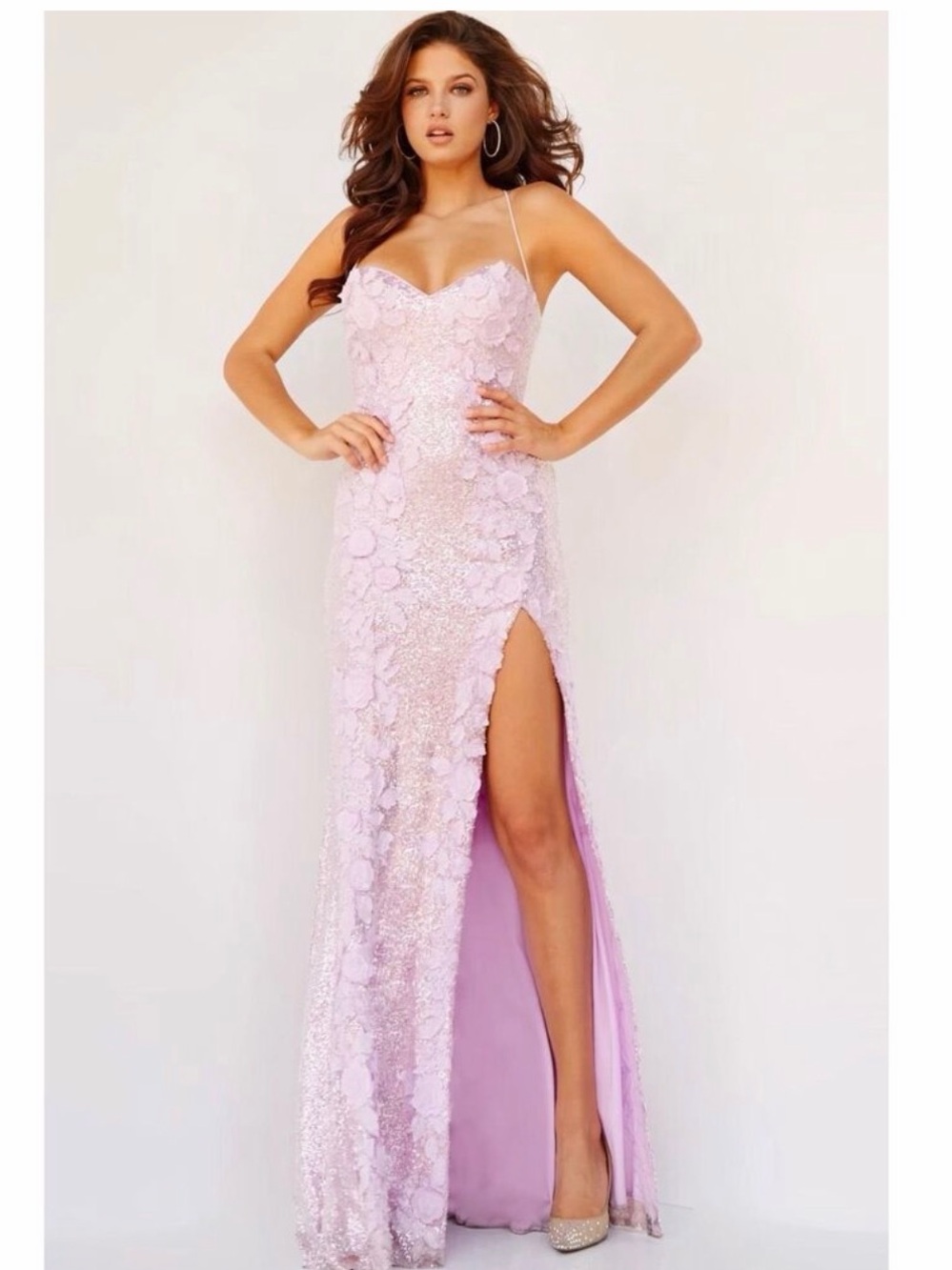 NWT Jovani 1012 Ice Pink High Slit Plunging Neck Dress ~ Size 4 | MSRP $699